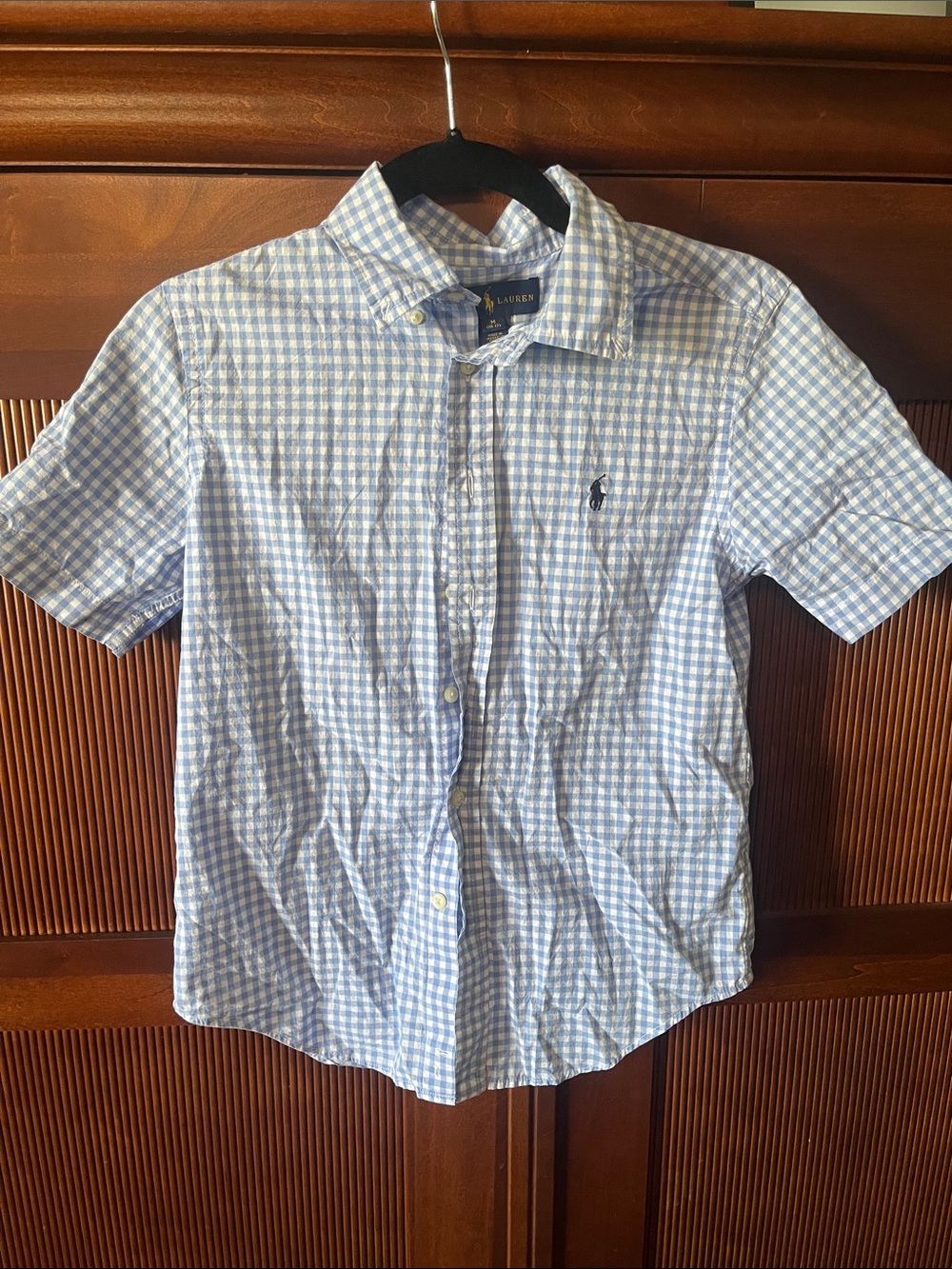 Ralph Lauren Light Blue & White Gingham Short-Sleeve Button-Down Shirt